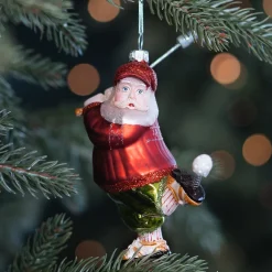 Anhänger Golfender Weihnachtsmann, Rot, Glas, 11 Cm