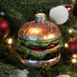 Anhänger Hamburger, Gold, Glas, 9 Cm