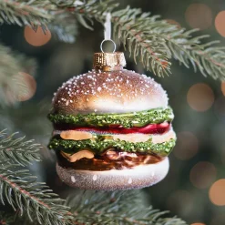 Anhänger Hamburger, Gold, Glas, 9 Cm