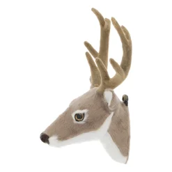 Anhänger Hirschkopf, Hellgrau, Kunstfell, 16 Cm