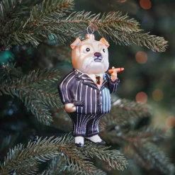 Anhänger Hund Mit Zigarre, Schwarz, Glas, 15 Cm