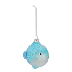 Anhänger Kugelfisch, Blau, Glas, 9 Cm