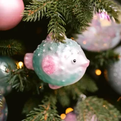 Anhänger Kugelfisch, Grün, Glas, 10 Cm