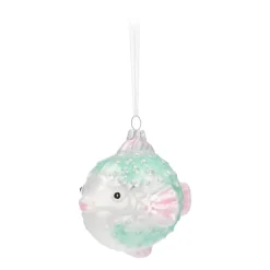 Anhänger Kugelfisch, Grün, Glas, 10 Cm