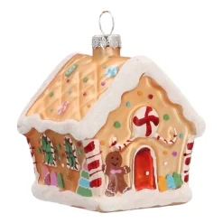 Anhänger Lebkuchenhaus, Gold, Glas, 9 Cm