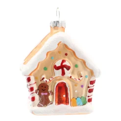 Anhänger Lebkuchenhaus, Gold, Glas, 9 Cm
