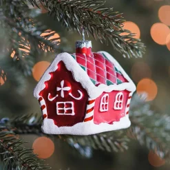 Anhänger Lebkuchenhaus, Rot, Glas, 9 Cm