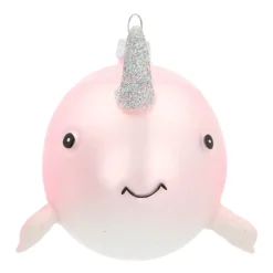 Anhänger Narwal, Rosa, Glas, 10 Cm
