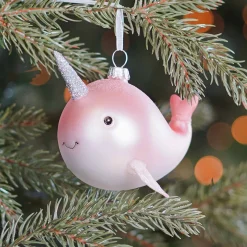 Anhänger Narwal, Rosa, Glas, 10 Cm