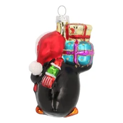 Anhänger Pinguin Mit Geschenken, Schwarz-weiß, Glas, 9 Cm