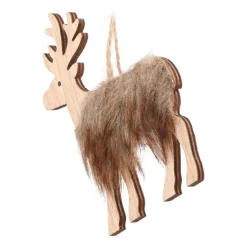 Anhänger Rentier Mit Fell, Natur, Holz, 12cm