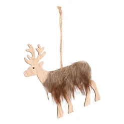 Anhänger Rentier Mit Fell, Natur, Holz, 12cm