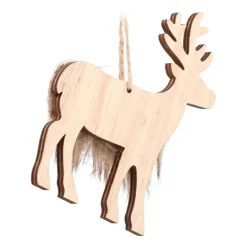 Anhänger Rentier Mit Fell, Natur, Holz, 12cm