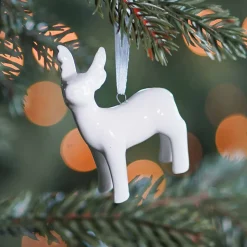 Anhänger Rentier Weiß, Aus Porzellan, 6 Cm