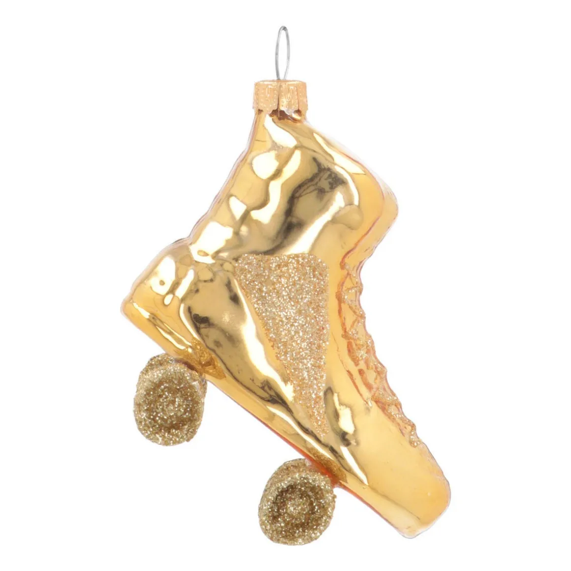 Anhänger Rollschuh, Gold, Glas, 8 Cm