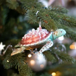 Anhänger Schildkröte, Grün-rosa, Glas, 13 Cm