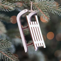 Anhänger Schlitten, Weiß, Holz, 10 Cm