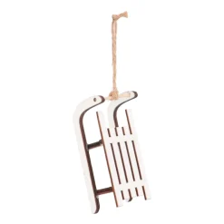 Anhänger Schlitten, Weiß, Holz, 10 Cm