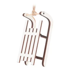 Anhänger Schlitten, Weiß, Holz, 10 Cm