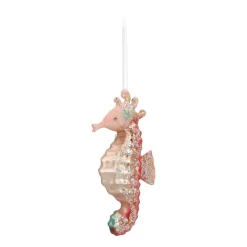 Anhänger Seepferdchen, Rosa, Glas, 13 Cm