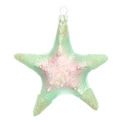 Anhänger Seestern, Grün-rosa, Glas, 11 Cm