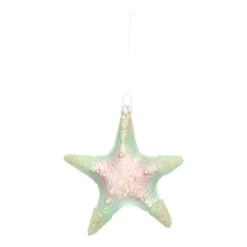 Anhänger Seestern, Grün-rosa, Glas, 11 Cm