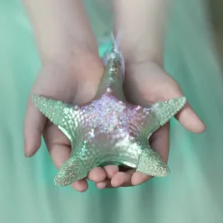 Anhänger Seestern, Grün-rosa, Glas, 11 Cm