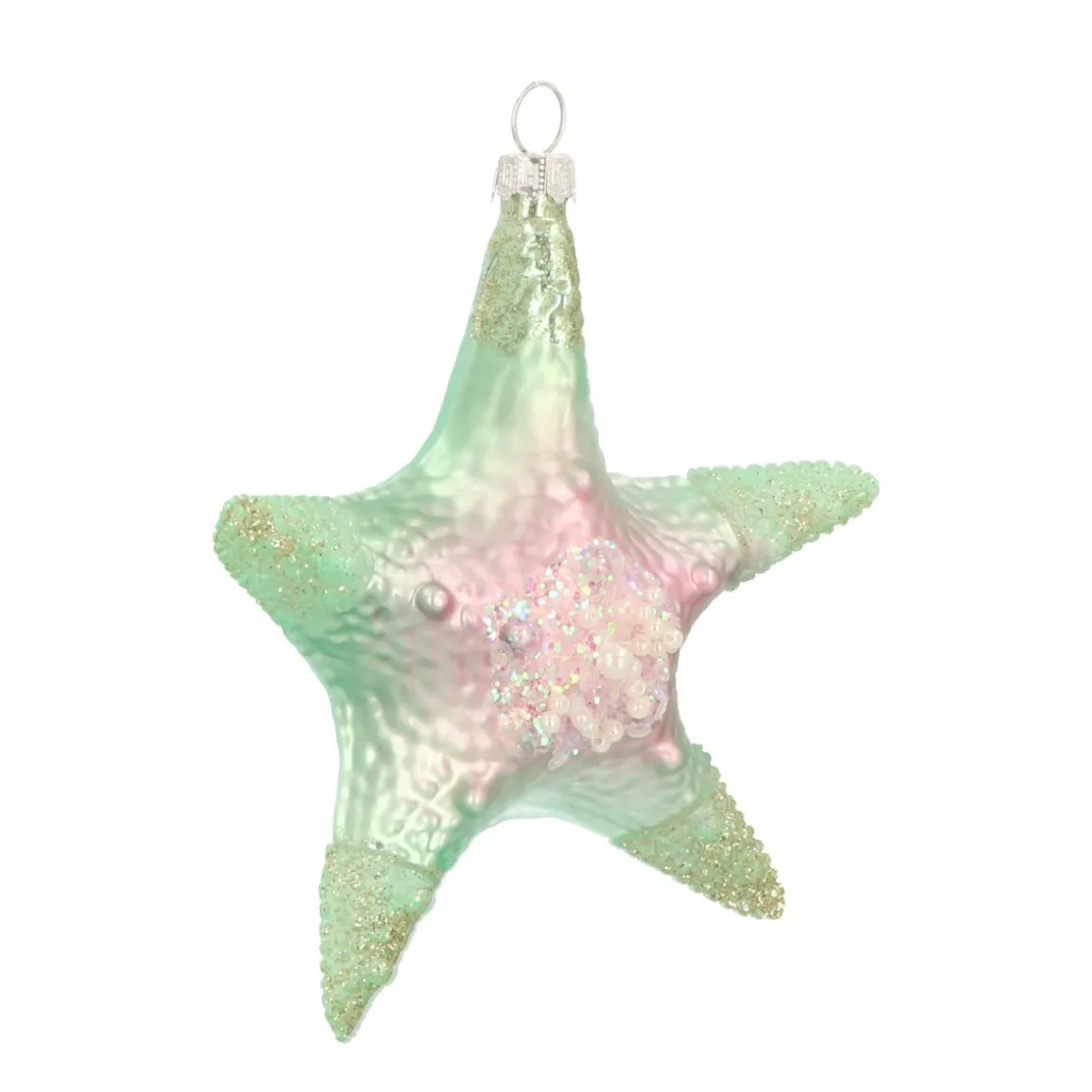 Anhänger Seestern, Grün-rosa, Glas, 11 Cm