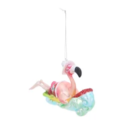 Anhänger Surfender Flamingo, Bunt, Glas, 15 Cm