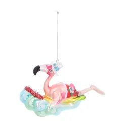 Anhänger Surfender Flamingo, Bunt, Glas, 15 Cm
