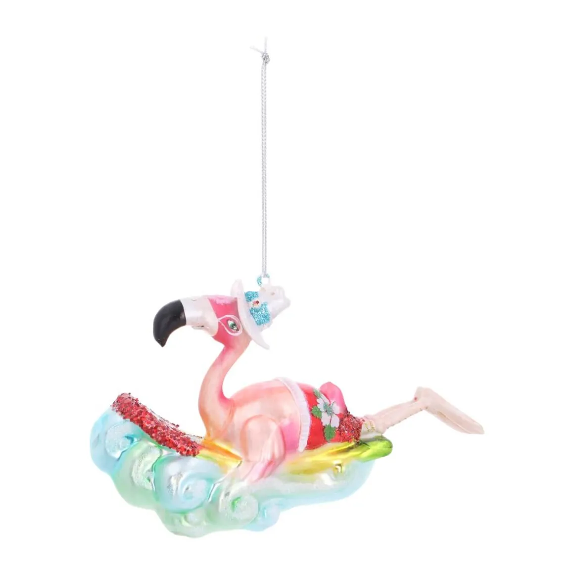 Anhänger Surfender Flamingo, Bunt, Glas, 15 Cm