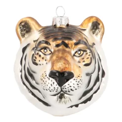 Anhänger Tiger-Kopf, Braun, Glas, 10 Cm