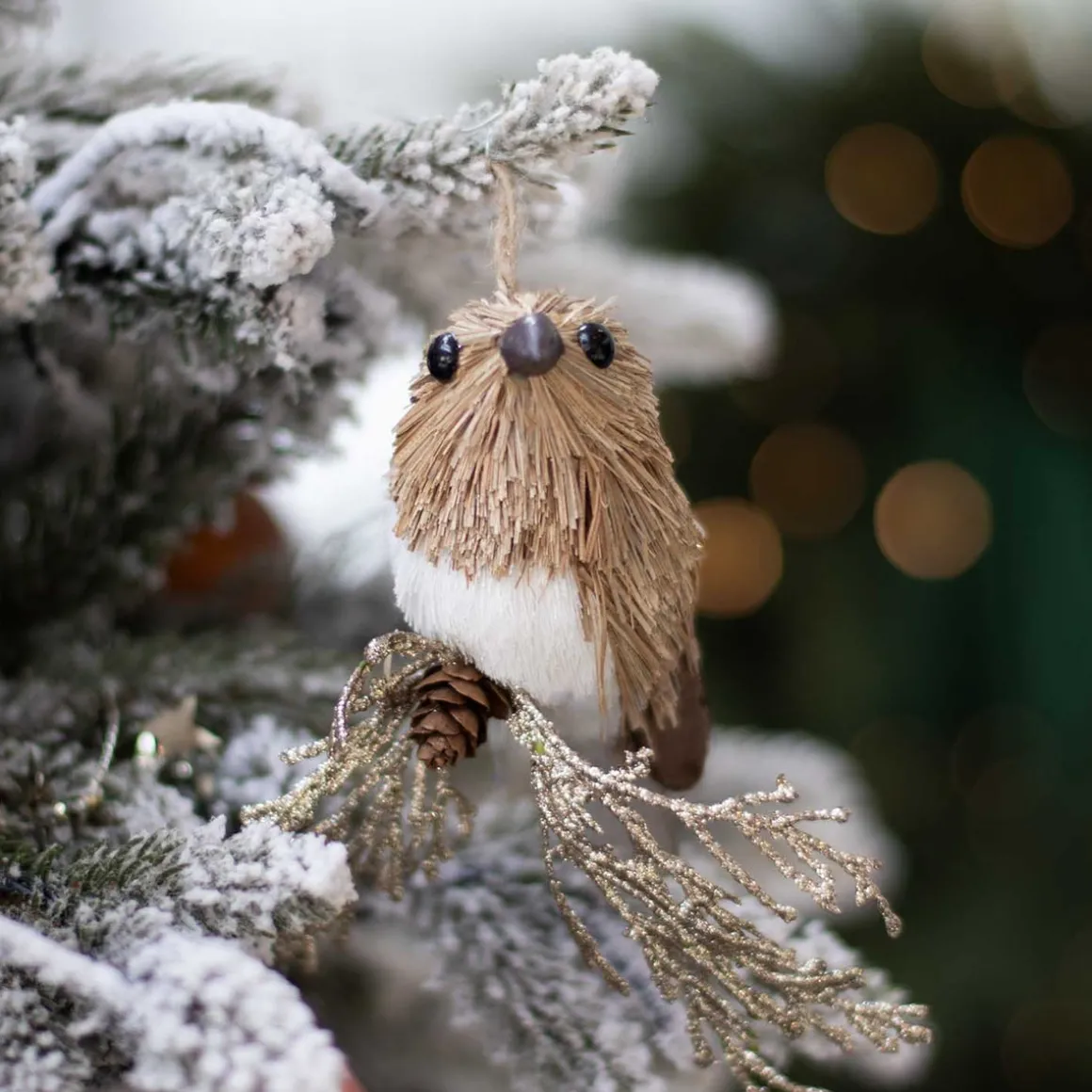 Anhänger Vogel Auf Glitzer-Blatt, Weiß-braun, Kunststoff, 9 Cm