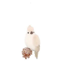 Anhänger Vogel Auf Tannenzapfen, Beige, Kunststoff, 12 Cm