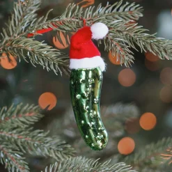 Anhänger Weihnachtsgurke, Grün, Glas, 10,5 Cm