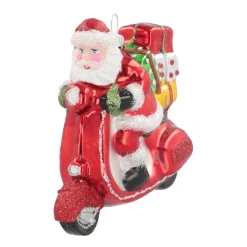 Anhänger Weihnachtsmann Auf Roller, Rot, Glas, 11 Cm