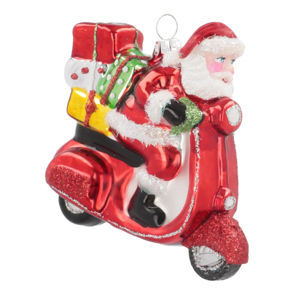 Anhänger Weihnachtsmann Auf Roller, Rot, Glas, 11 Cm