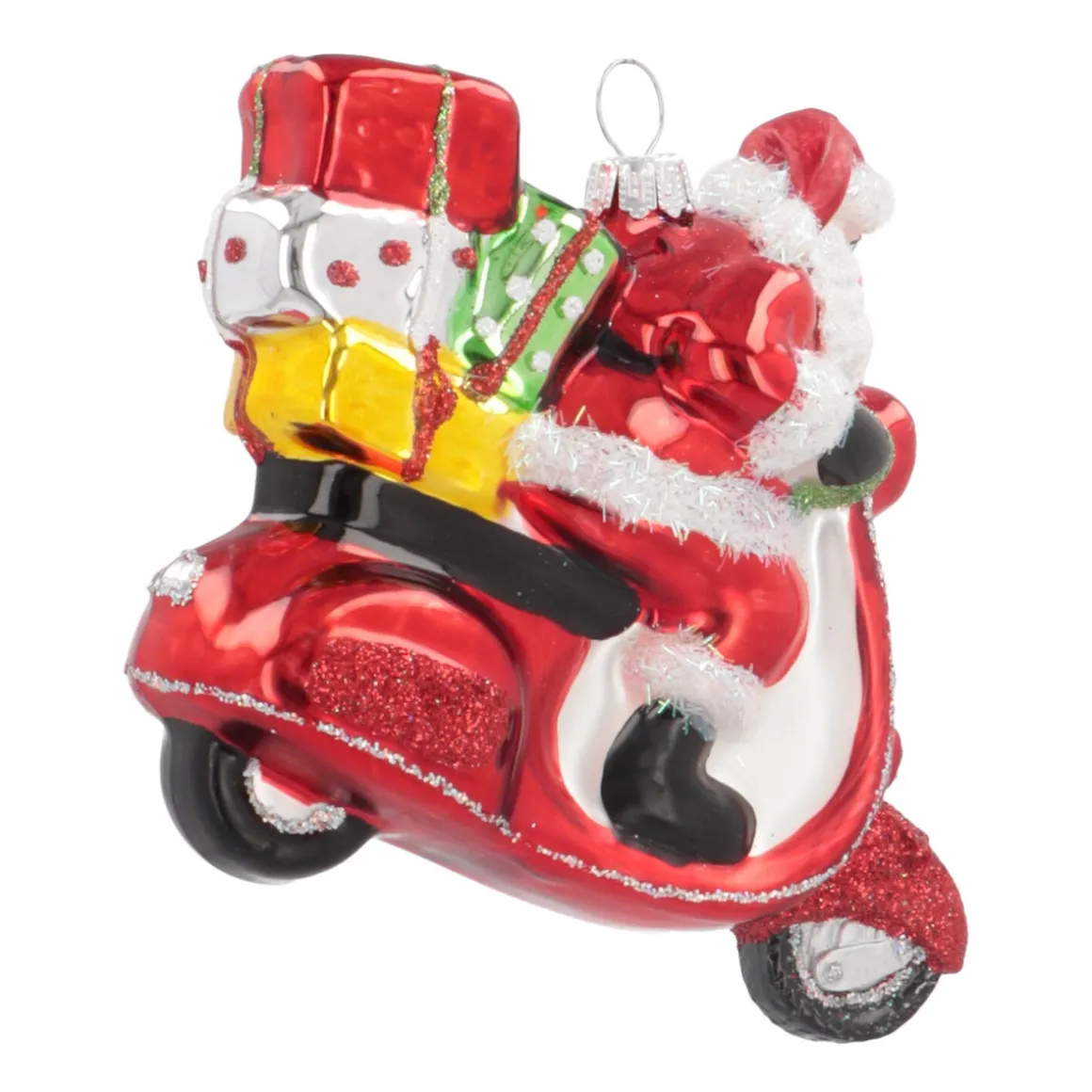 Anhänger Weihnachtsmann Auf Roller, Rot, Glas, 11 Cm