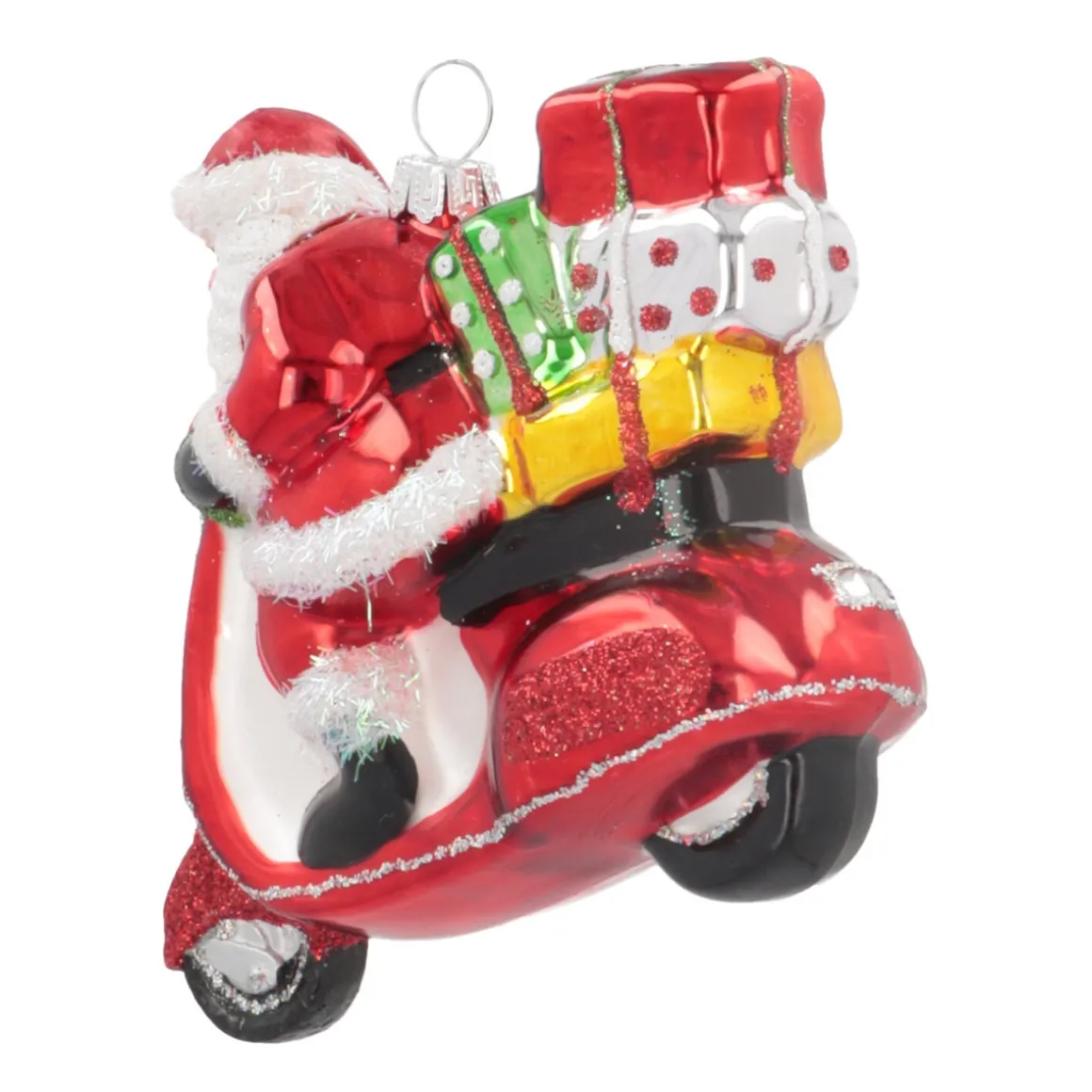 Anhänger Weihnachtsmann Auf Roller, Rot, Glas, 11 Cm