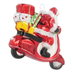 Anhänger Weihnachtsmann Auf Roller, Rot, Glas, 11 Cm