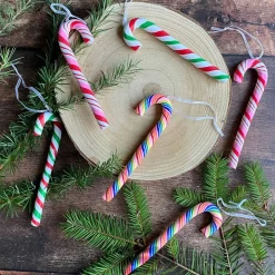 Anhänger Zuckerstange, Rot-weiß-rosa, Modelliermasse, 14 Cm