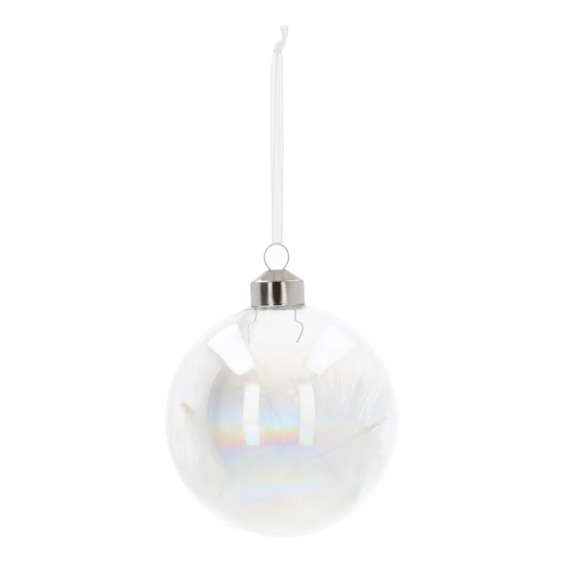 Außergewöhnliche Weihnachtskugel Mit Federn Gefüllt, Weiß, Glas, 8 Cm