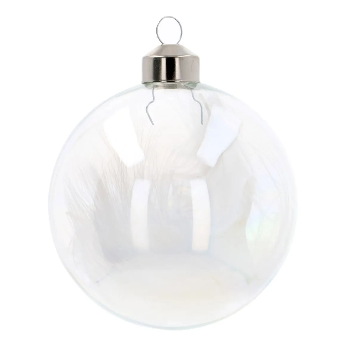 Außergewöhnliche Weihnachtskugel Mit Federn Gefüllt, Weiß, Glas, 8 Cm
