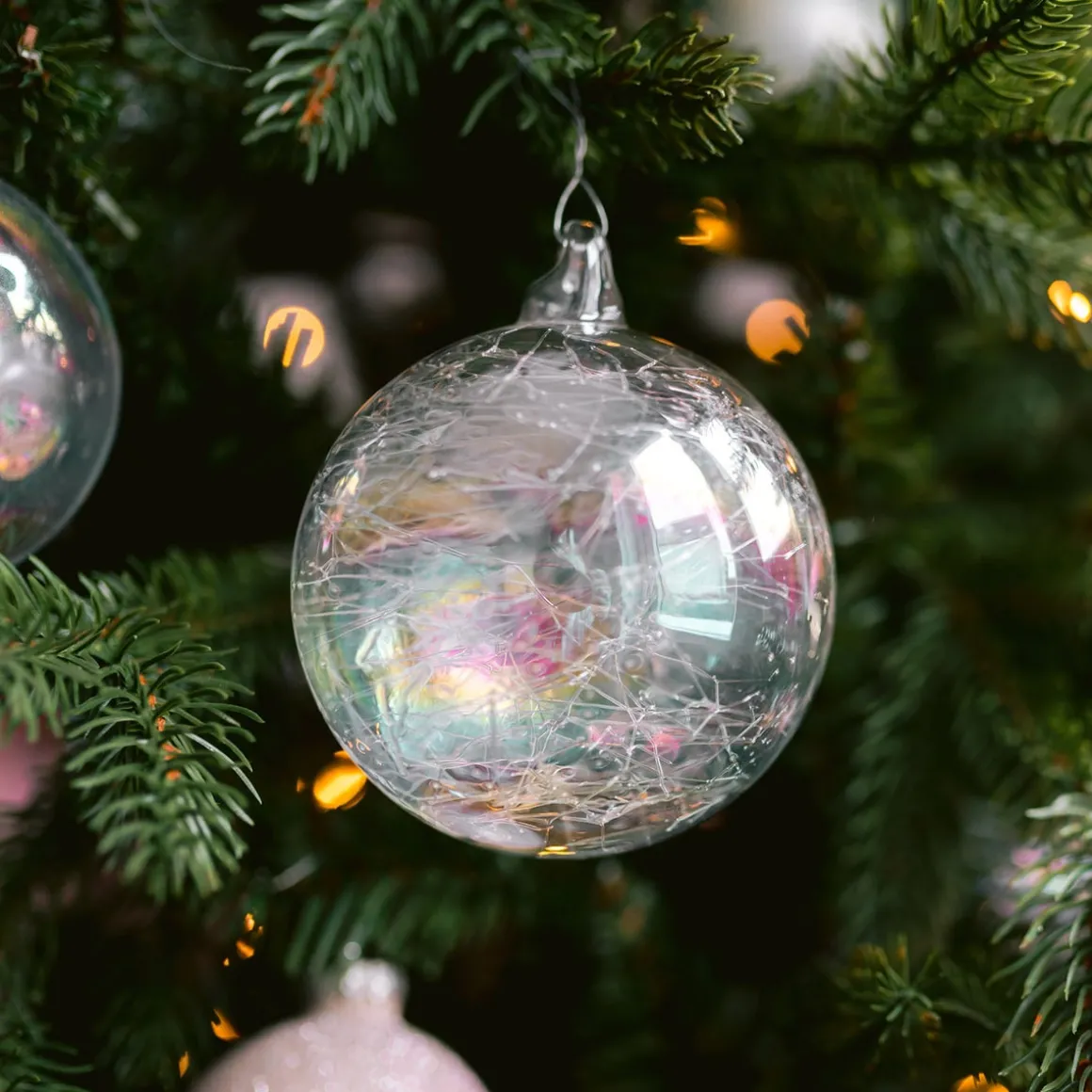 Außergewöhnliche Weihnachtskugel Drahtgeflecht, Transparent, Glas, 8 Cm