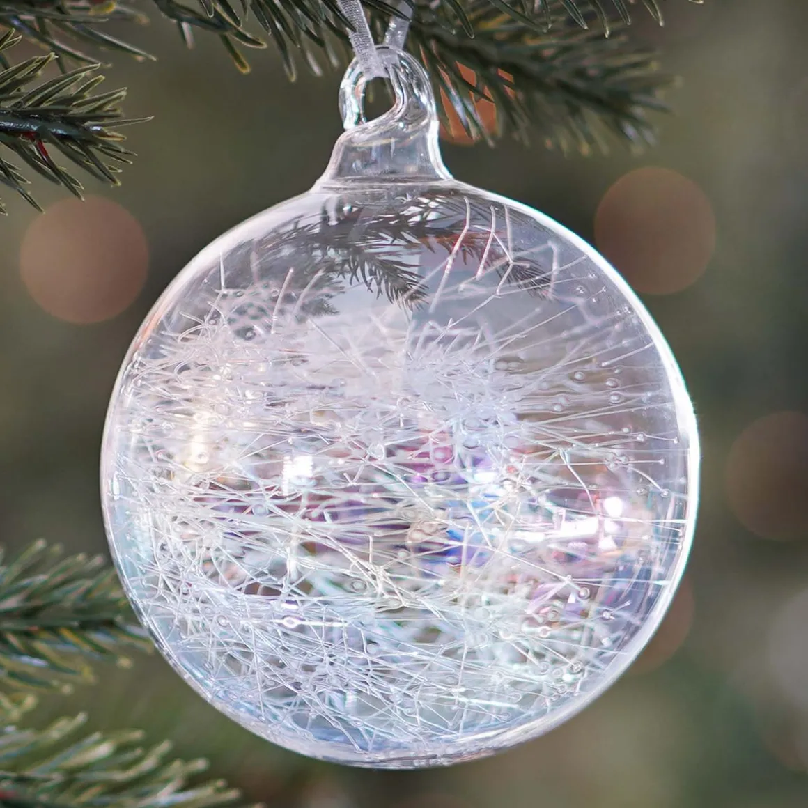 Außergewöhnliche Weihnachtskugel Drahtgeflecht, Transparent, Glas, 8 Cm