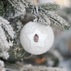 Besondere Weihnachtskugel Stern & Tannenzapfen Weiß, Aus Kunststoff, 8 Cm