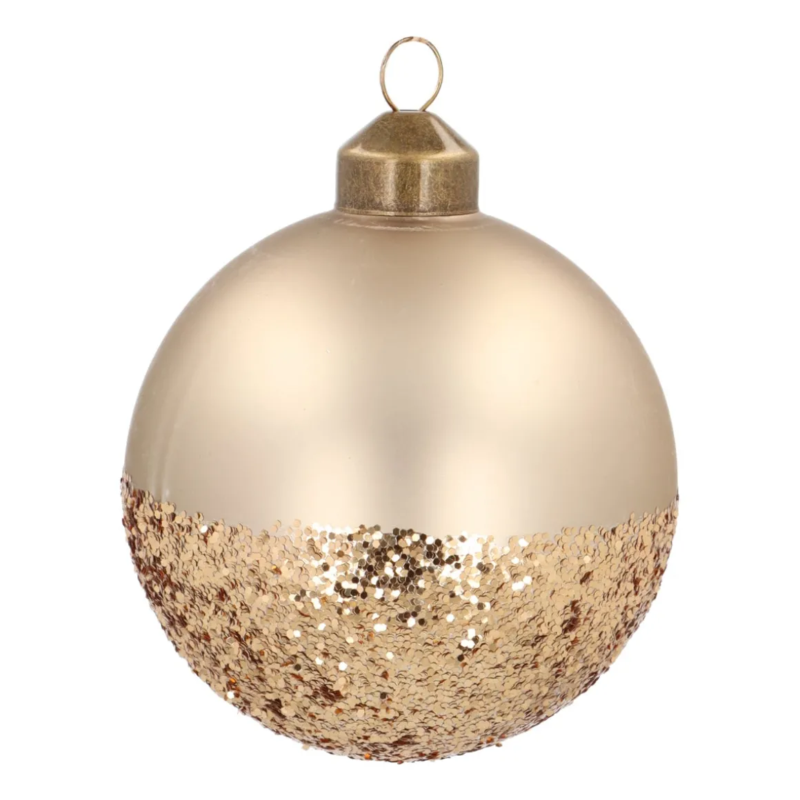 Besondere Weihnachtskugel In Glitzergold Getaucht, Taupe, Glas, 8 Cm