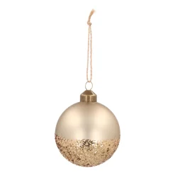 Besondere Weihnachtskugel In Glitzergold Getaucht, Taupe, Glas, 8 Cm