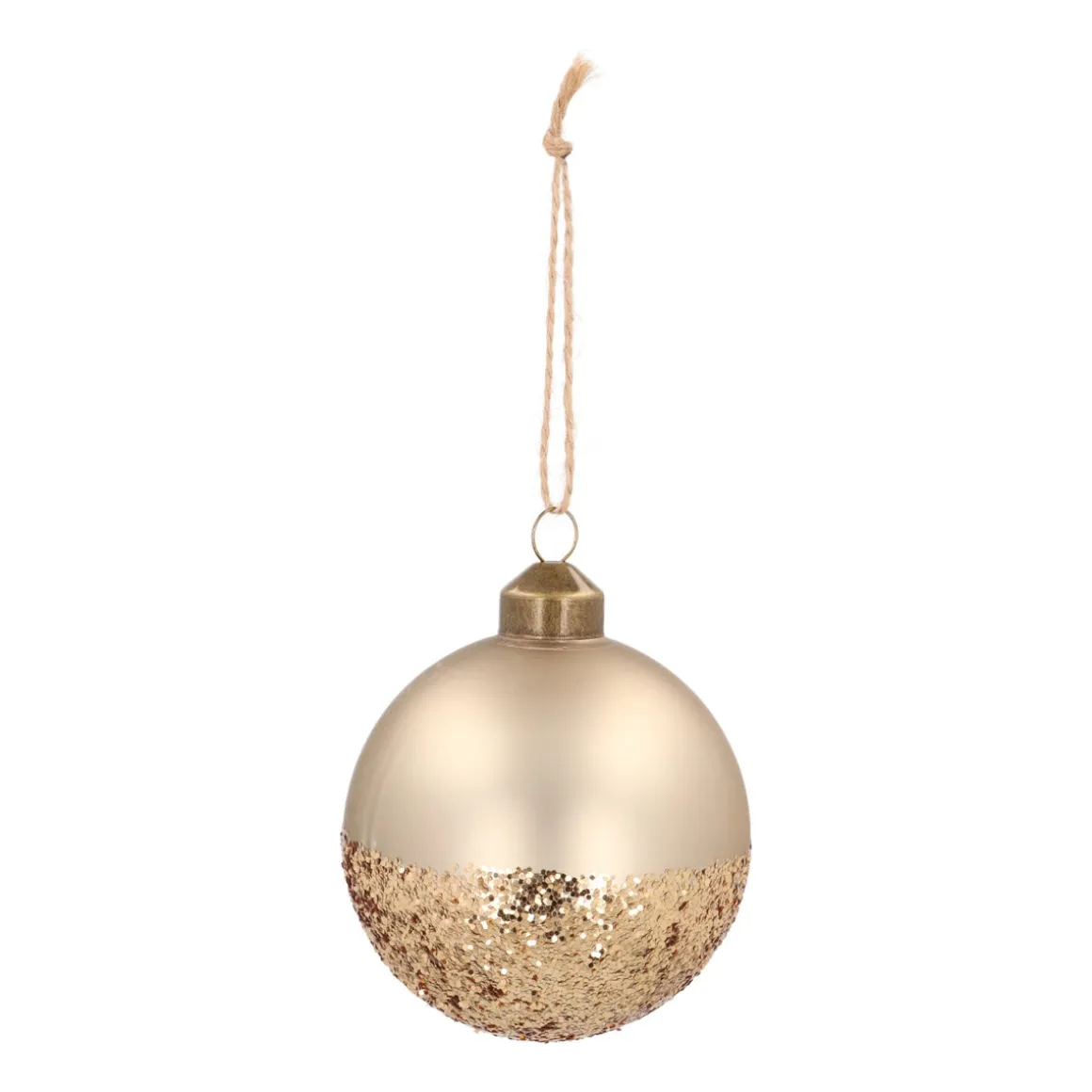 Besondere Weihnachtskugel In Glitzergold Getaucht, Taupe, Glas, 8 Cm