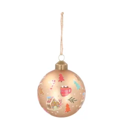 Besondere Weihnachtskugel Mit Weihnachtsmotiven, Taupe, Glas, 8 Cm